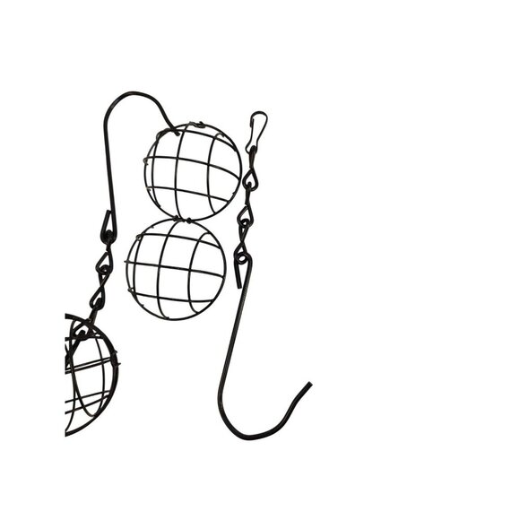 Black Metal Hanging Sphere Plant Holders Bird Feeders With Hook Design Set of 2, - Picture 8 of 9